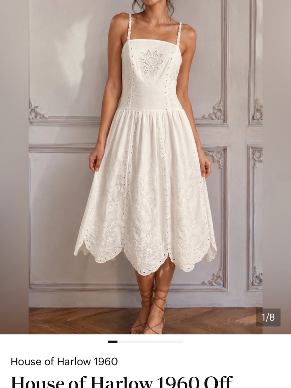 House Of Harlow 1960 white embroidered cotton midi dress size M - Picture 6 of 7